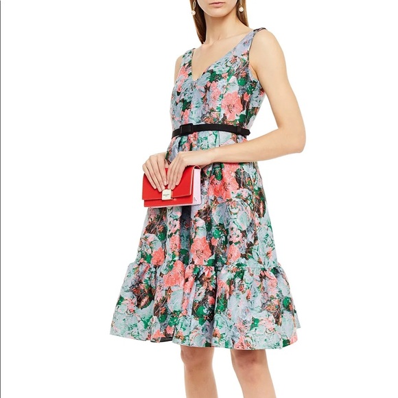 Erdem Printed Floral Jacquard Gaby Fit N Flare Dress w Pockets - Picture 15 of 15